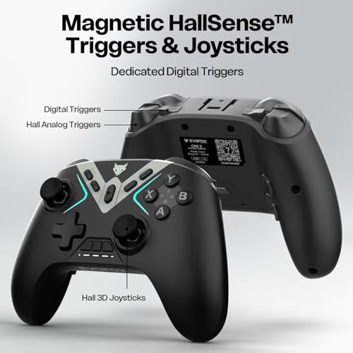Image of EvoFox One X Wireless Gaming Controller for PC, Switch, Android, iOS & macOS, Tri-Mode, Hall Effect Joysticks & Triggers, On-the-fly 6 Axis Gyro, 1000Hz Polling, Macro buttons, 800mAh Battery (Black)
