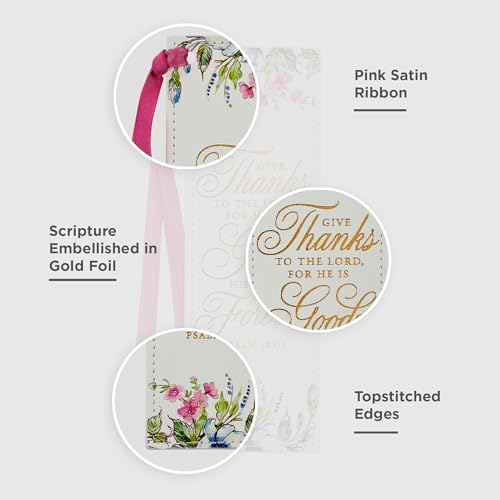 Image of Christian Art Gifts Premium Faux Leather Scripture Bookmark: Give Thanks