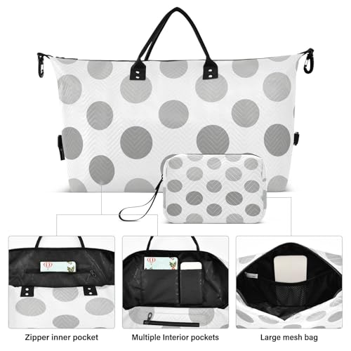 Travel Gym Bag, White Gray Ombre Dots Pattern Weekender Overnight Duffle for Women with Toiletry Bag Travel Swim2