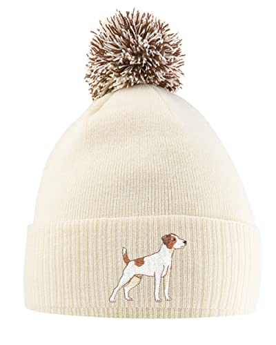 Purple Print House Jack Russell Bobble Hat - Jack Russell Terrier Beanie Hat with Bobble - Christmas Jack Russell Dog Lover Gift Idea for Men Women Kids One Size Off White/Mocha