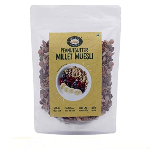 MILLET AMMA Millet Amma Muesli de mijo con mantequilla de maní - Paquete de 1, 300 g, alimentos saludables y orgánicos, sin gluten, sin azúcar refinada, vegano, rico en nutrientes, vida saludable