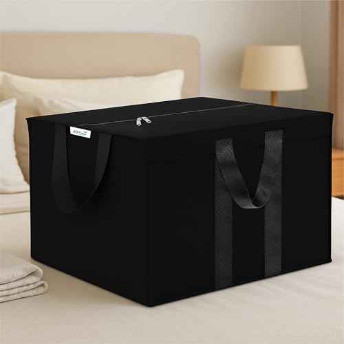 Image of JD FRESH 85 Liters 1 Pc Nylon Storage Bag for Clothes /Moisture Proof Clothes Storage Bags with Zipper & Handle /Multi-Purpose Underbed Storage Bag /Storage Organizer for Blanket /Bedsheet /Toy - (Black)