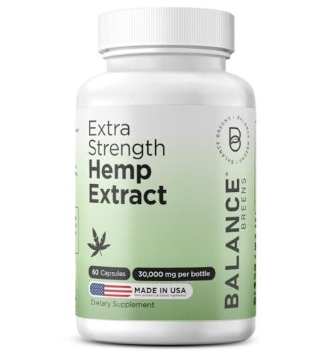 Balancebreens Hemp Extract Capsules 30,000 mg per Bottle - Natural Dietary Supplement Supports Brain Functions, Immune Support - Rich in Omega 3-6-9 Fatty Acids (60 Count (Pack of 1))