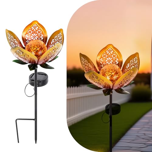 Lampe solaire extérieur lotus tulipe en métal décoration cour et allée