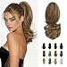 Sofeiyan 13" Ponytail Extension Long Curly Ponytail Clip in Claw Hair Extension Natural Looking Synthetic Hairpiece for Women (Brown & Blonde)