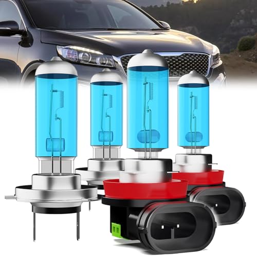 Image of Headlight Bulbs Compatible With Kia Sorento 2014-2015,H7 High Beam + H11 Low Beam Halogen Light Bulb Combo,Super Bright 6000K White,Plug and Play,Pack of 2