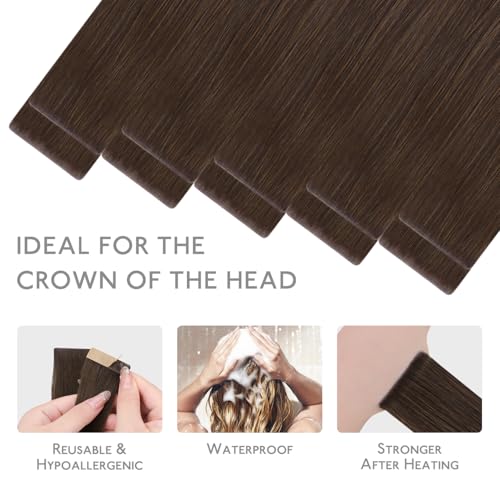 Image of WENNALIFE Invisi Edge Tape in Hair Extensions Human Hair,#4,24 Inch | 24 Inch 30g 10pcs Chocolate Brown Invisi Remy Hair tensions Natural Seamless Injected Tape Straight tensiones