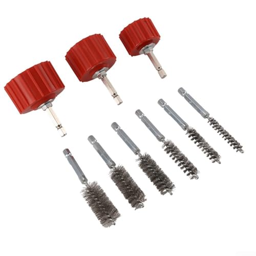 Copper Pipe Cleaner Set for Power Drill 1/4” Tube Cleaning Brush Hexagonal Shank for Soldering Preparation DIY Plumbing Tool 3/9PCS 3/4-In (9PCS)