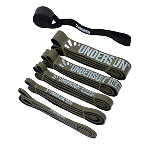 Undersun The Camo 5-Band Complete Exercise Band Set Includes 5 Different Levels of Resistance Bands from X-Light, Light, Medium, Heavy and X-Heavy. Great Value Fitness Bands