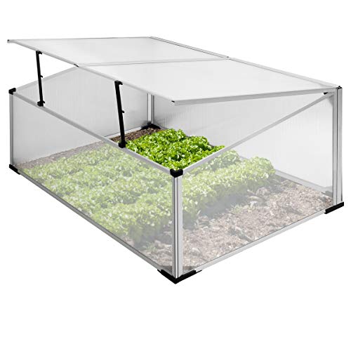 ECD Germany Alu Frühbeet Gewächshaus aus Polycarbonat mit Zweiteiliges Dach, 100 x 60 x 40 cm, arretierbar, transparent, witterungs- und UV-beständig, Treibhaus Frühbeetkasten Tomatenhaus Pflanzenhaus