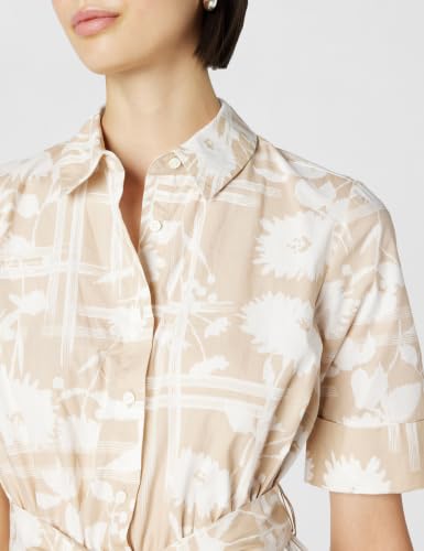 Image of DKNY Women's Short Sleeve Cotton Poplin Collared Midi Shirtdress