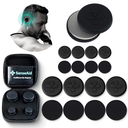 SenseAid Imanes de oreja de coliflor | Kit de 16 imanes + 8 discos de reducción de compresión. Tratamiento y protección contra cicatrices para Jiu Jitsu brasileño (BJJ), MMA, boxeo y lucha libre
