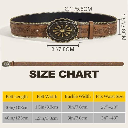 Brown Western Belt for Women Men Country Cowgirls Cowboys Leather Belts Vintage Buckle Waist Belt for Jeans Pant Dress3