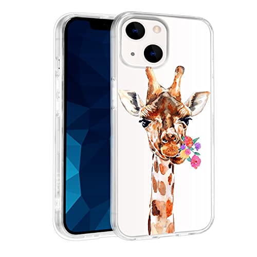 Qiusuo Cute Cartoon Giraffe Case Designed for iPhone 13, Crystal Clear Lovely Girly Phone Case, Stylish Soft TPU Flexible Cover Shockproof Protective Cases for Girls Women, 6.1 Inch