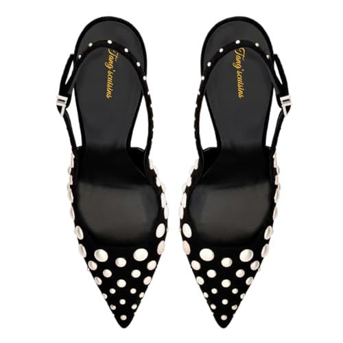 Tang'scuisins Women Studded Stiletto High Heels Slingback Backstrap Pointy Toe Pumps Sexy Party Night Club Dress Sandals Size 4-16 US3