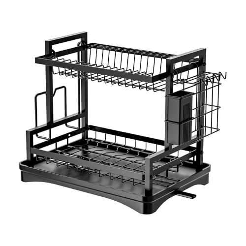 Secador de platos: escurreplatos para encimera de cocina, coladores de hierro estables, multifuncional, ahorro de espacio, escurridor con ganchos, tendedero de gran capacidad para la cocina,