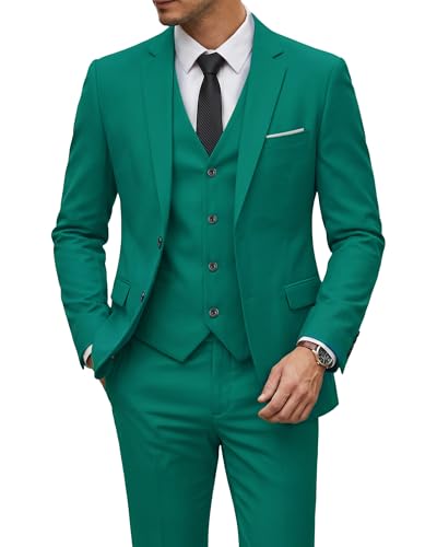 Image of YND Men's 3 Piece Suit with Tie, Solid Color Slim Fit Jacket Vest and Pants
