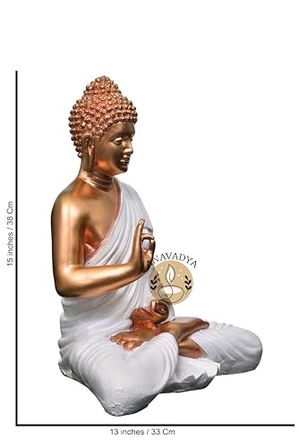 Image of Beautiful Sitting Buddha Idol Statue for Home & Garden Living Room | Healing Spirit Blessing Buddha Statue - 15 Inch Size (Gold)