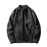 Fnfmrfmr Herren-Winterjacke mit Reißverschluss, Lederjacke, Retro-Motorradfahrer, Stehkragen,...
