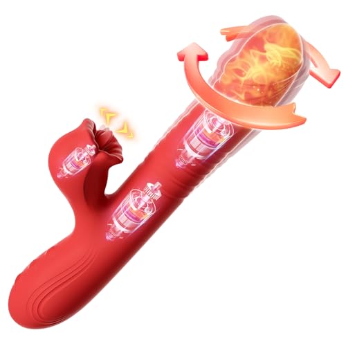 SXOVO Sex Spielzeug für die Frau, 5 IN 1 Vibratorensets für Frauen, Rotierender Vibratoren mit 10 Klitorisstimulation + 10 Vibration + 10 Stoßfunktion + Kopfheizfunktion, G-Punkt-Vibratoren (Rot)