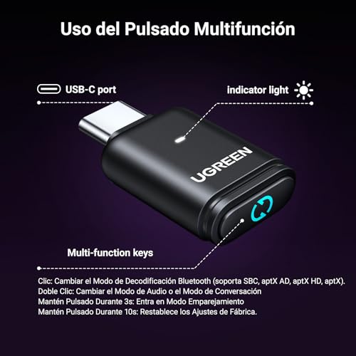 Miniatura 8 de Ugreen Usb C Transmisor Bluetooth 5.3 Adaptador De Audio Aptx Ad Hq Adaptativo Baja Latencia Type C Para Switch 2 Ps4 Ps5 Pro Consola De Juegos Pc Mac Plug Play