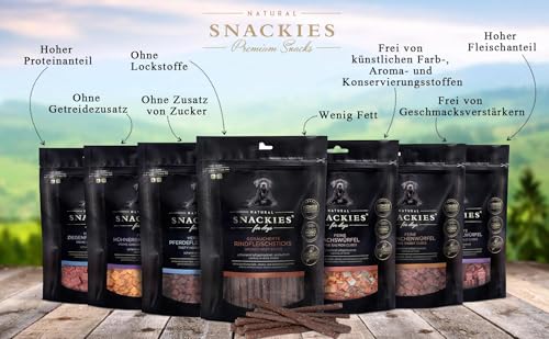 SNACKIES 16er-Pack (à 170g) Hundeleckerli Rindfleischstreifen Premium Snacks für Hunde ohne Zusatz von Getreide, Zucker, Farb-, Aroma- und Konservierungsstoffe, luftgetrocknete Leckerli