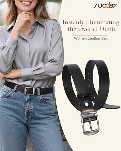 Image of Fashion Women Leather Belts for Jeans Designer Belts for Dress Pants with Gold Double O-Ring Buckle