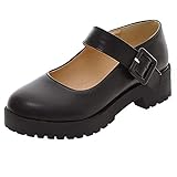 pumps mit riemchen schwarz Femany Mary Jane Damenschuhe Pumps mit Blockabsatz und Riemchen Chunky Heels Plateau Vintage Rockabilly Schuhe (Schwarz,41)