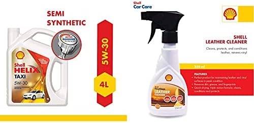 Shell Helix Taxi 5W-30 API SN Plus Synthetic Technology Engine Oil for Petrol, Diesel & CNG Cars (4 L) & Shell Leather Cleaner 250 mL for Cars