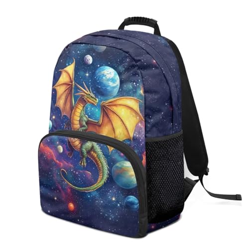 School Backpack for Boys, 4Pcs Personalized Dragon Backpack Set, Kids Bookbag for Kindergarten/Elementary/Preschool, Moon 17" School Bag with Lunch Box Pencil Case Keychain2