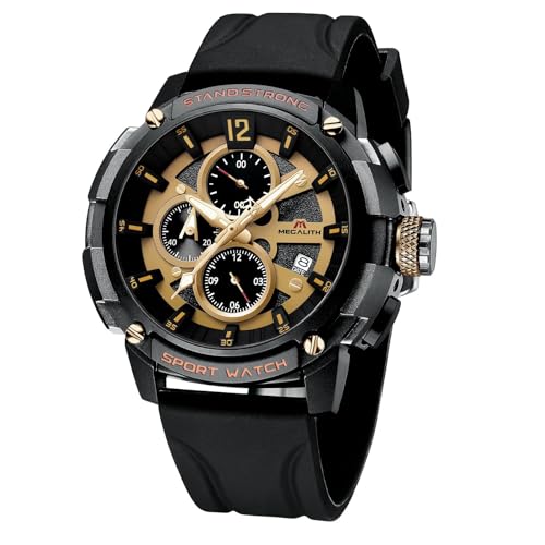 Image of MEGALITH Heavy Duty Watches for Men: Sport Military Analog Wrist Watch | 1 /10 Sec Chronograph, Large Face, Silicone, Waterproof Luminous, Black Everyday Watch, Work Outdoor,Gifts for Husband Father