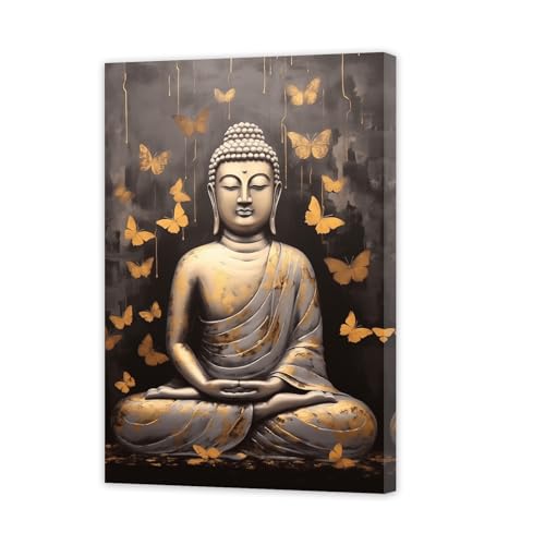 ZXHYWYM Lienzo decorativo para pared con diseño de Buda, cuadro zen, estatua de Buda, spa, meditación, obra de arte espiritual para sala de yoga, baño, decoración de pared enmarcada (A, 30 x 45 cm)