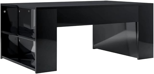 vidaXL Coffee Table with Shelf Easy to Clean Living Room Office Furniture Wooden End Side Desk Lounge Table High Gloss Black Engineered Wood