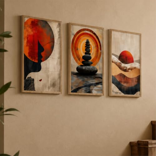 Image of Livin'luxe Set of 3 Abstract Meditation Wall Paintings for Living Room Dining Bedroom Home Decor with Premium Wooden Color Synthetic Frame (13.5 x 19.5 Inch) NM03-61