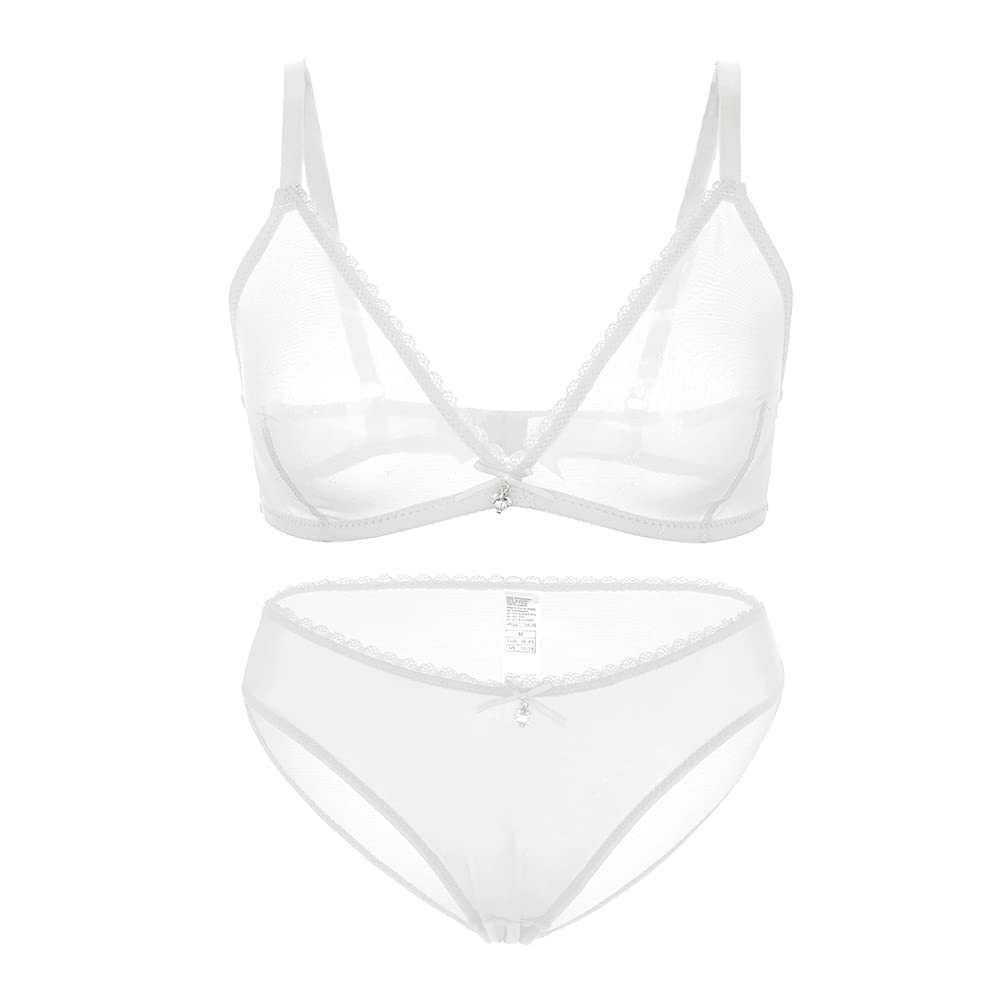 varsmissWomen Mesh Unlined Underwear Seamless Bra and Panty Set Breathable Wire-free Lingerie Set