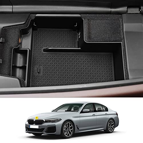 CDEFG Mittelkonsole Organizer Kompatibel mit BMW 5er G30 G31 G38 Facelift 2020+ Armlehnen Aufbewahrungsbox Armlehne Handschuhfach Aufbewahrung Auto Center Console Tray Innenraum Zubehör (Schwarz)