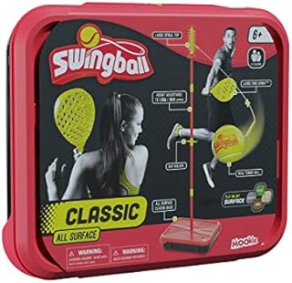 Swingball Classic All Surface, Red and Yellow, Outdoor Activities, All Surface Base Swingball, Real Tennis Ball and 2 Championship Bats, Suitable for Everyone 6 years+
