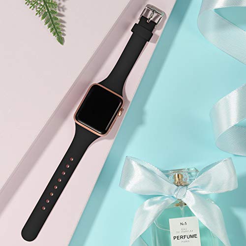 Image of Laffav Compatible with Apple Watch Bands for Women 44mm 45mm 46mm 42mm 49mm 40mm 41mm 38mm, Soft Silicone Narrow Slim Thin Sport Replacement Strap for iWatch Bands Series 11 10 9 8 7 6 5 4 3 SE3 /2 /1