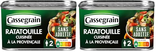 CASSEGRAIN - Ratatouille Cuisinée à la Provençale - Légumes du Soleil, Huile d'Olive Vierge Extra 1,5%, Thym - Sans Additif - Nutri-Score A - Emballage 100% Recyclable - 375 g (Lot de 2)