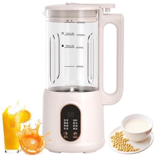 Máquina para hacer leche de soja, 1200 ml para leche de almendras, avena, coco y leche a base de plantas, función de autolimpieza, temporizador de 12 horas, bebidas sin lácteos