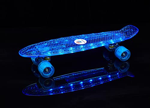 HONGXING 22 Inch Skateboard LED Girl Skateboard for Kids Ages 6-12 Mini Cruiser Skateboard Plastic Skateboard Complete for Teens Youths Boys Girls Beginners