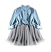 Hirolan Mädchen Denim Kleid Kinderkleidung Mädchenkleider Kleinkind Baby Lange Ärmel Prinzessin Tutu Kleid Cowboy Kleider Sommerkleid Spitze Babykleidung Schöne Abendkleider (Hellblau, 120)
