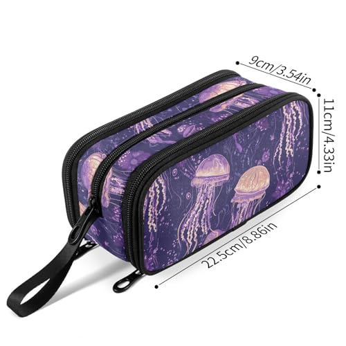 Image of Fustylead Magical Purple Floral Jellyfish Large Pencil Bag Storage Pen Case Makeup Pouch Stationery Bag for School College Office Organizer