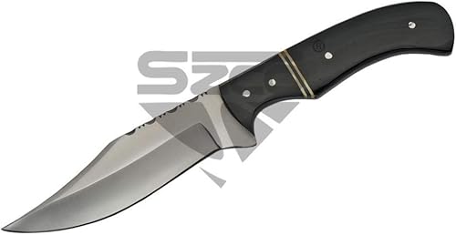 Miniatura 2 de SZCO Supplies Cuchillo de caza de punta de clip con mango de cuerno de 9 pulgadas con funda de cuero, negro, 203411