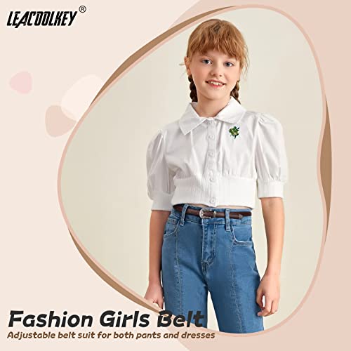 LEACOOLKEY Girls Leather Skinny Belt with Western Buckle for Dress Kids Adjustable Thin Waist Belt for Jeans3