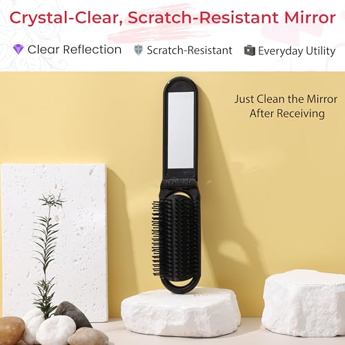 Image of TEMPERIA Foldable Pocket Hair Comb with Built-In Mirror for Women | Compact Folding Comb for Travel, Purse & On-the-Go Grooming | Portable & Easy to Carry (CB582)