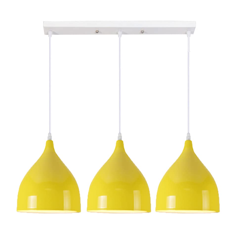 LYMSXAZOU Adjustable Modern Pendant Light Nordic Metal Dome Design Yellow Droplight for Dining Room Living Bedroom Café E27×3 Stylish Table Lighting
