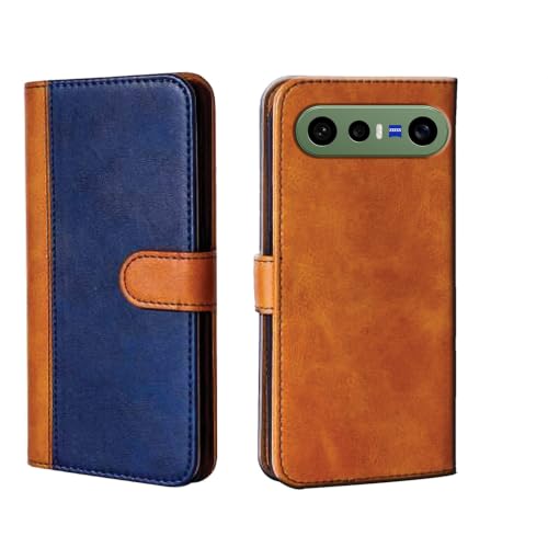 Image of amazon basics Vivo X300FE 5G Flip Cover | Card Pockets Wallet & Stand | Flip Cover for Vivo X300FE 5G (Beige and Blue)