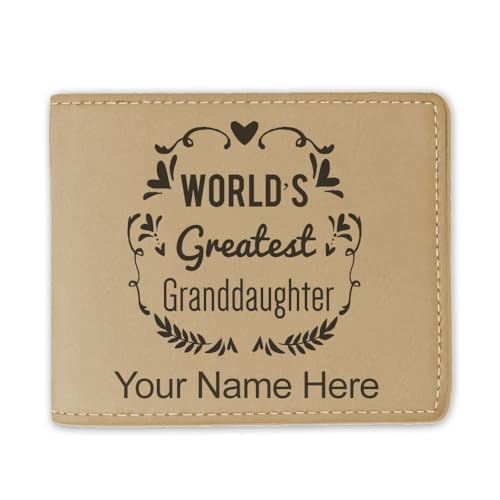 LaserGram Faux Leather Bi-Fold Wallet, World's Greatest Granddaughter, Personalized Engraving Included (Beige)