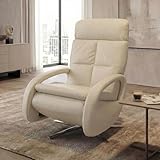 Mendler Relaxsessel HWC-L11, TV-Sessel Liegesessel, Liegefunktion drehbar, elektrisch verstellbar Voll-Leder - Creme-weiß